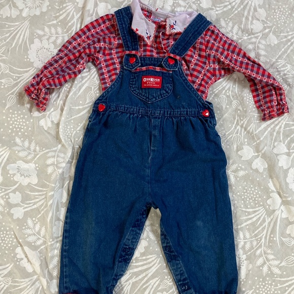 Vintage OshKosh B’Gosh 24 month Overalls and Shirt Union USA Valentines - Picture 2 of 12